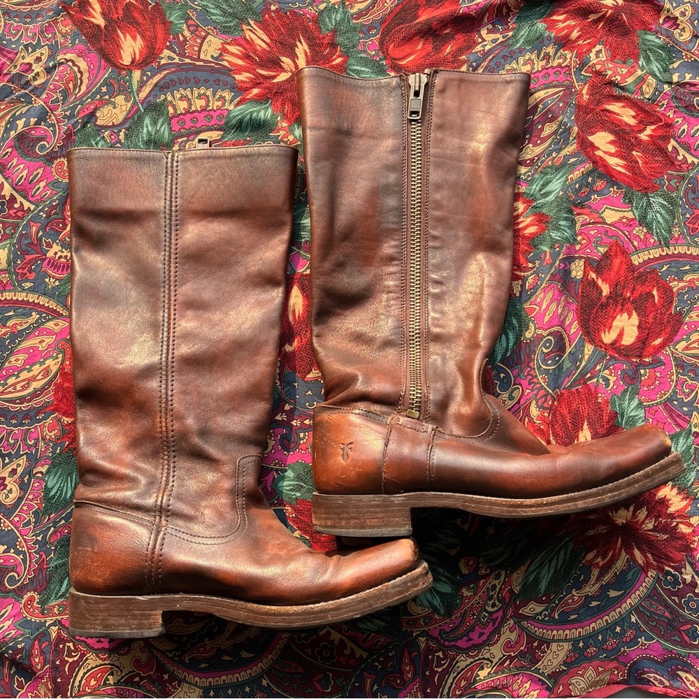 Vintage Square Toe Frye Heath outside zip boots